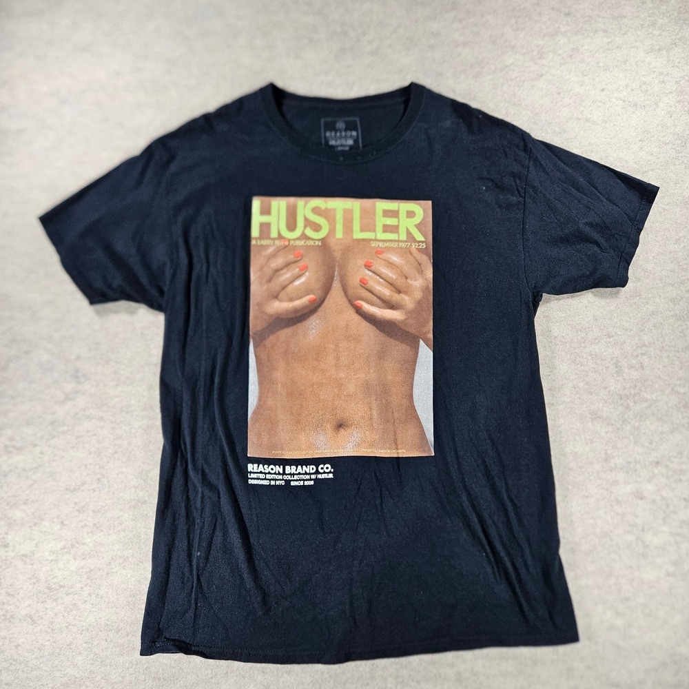 Reason Brand x Hustler T Shirt Mens Large Black September 1977 Cover Limited